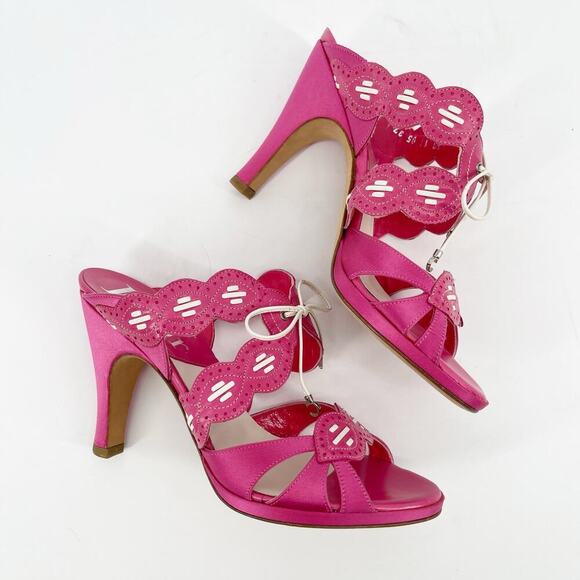 Dior Fuchsia Pink Leather Satin CD Bow Detail Block Heel Mule Slide Sandal EU 37 - Picture 3 of 14